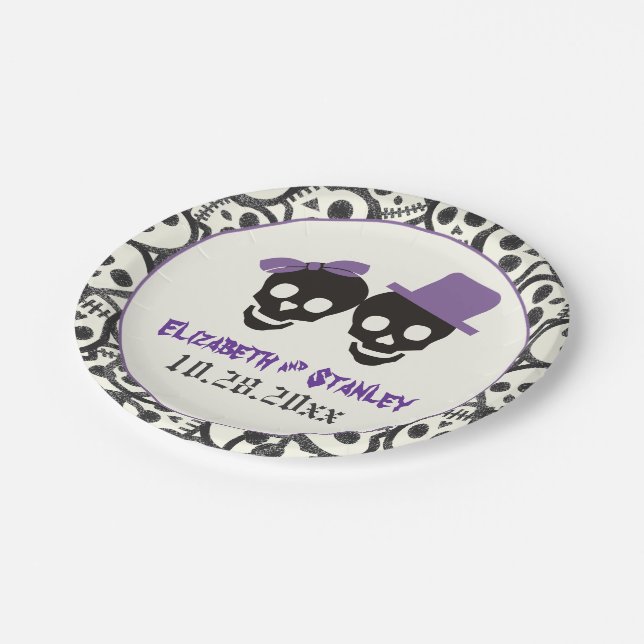 Plato De Papel Divertido calavera boda morado y negro de Hallowee (Angular)