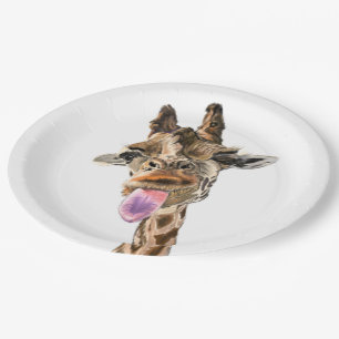 Plato De Papel Divertido canto de jirafa y juguetón de vino