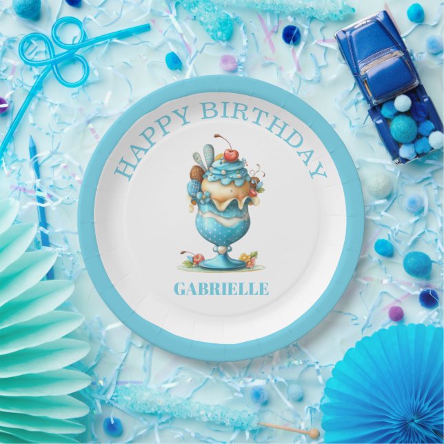 Plato De Papel Divertido Cumpleaños Azul Turquesa (Fiesta)