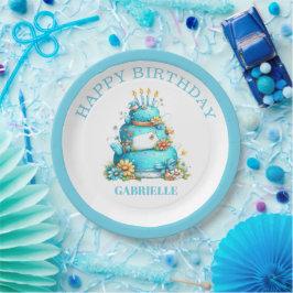 Plato De Papel Divertido Cumpleaños Azul Turquesa 