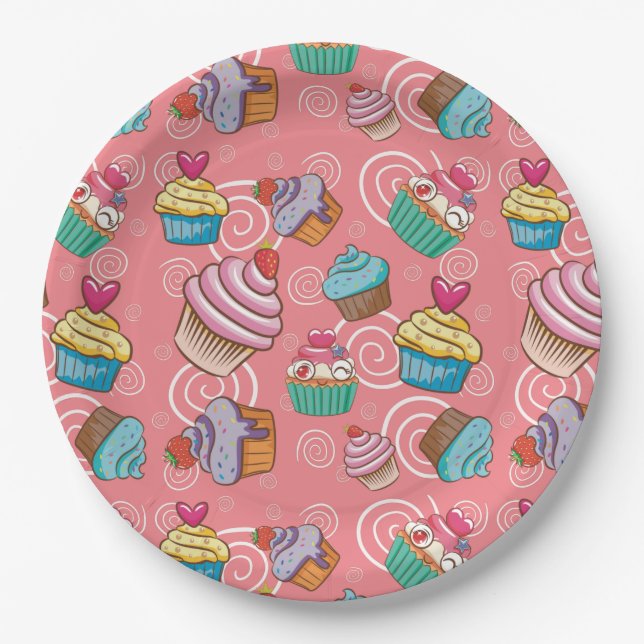 Plato De Papel Divertido Cupcake Diseño Redondo Placa de papel (Anverso)