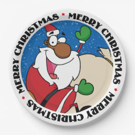 Plato De Papel Divertido de vacaciones Papá Noel negro viajando s