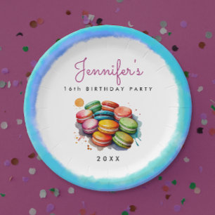 Plato De Papel Divertido dulce Dieciséis multicolor azul Macaron