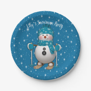 Plato De Papel Divertido feliz esquiando Snowman