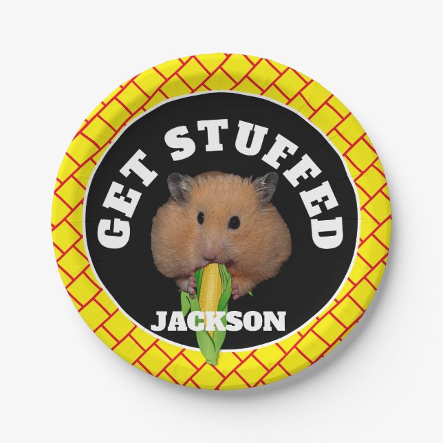 Plato De Papel Divertido Hamster "Get Stuffet"  (Anverso)