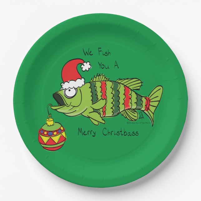 Plato De Papel Divertido Navidad Personalizado de pescado crudo (Anverso)
