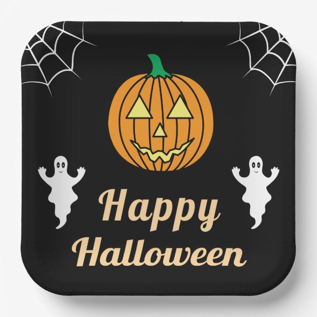 Plato De Papel Divertido partido de Halloween adormecido fantasma (Anverso)