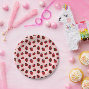 Plato De Papel Divertido Patrón de Mariquita en Rosa