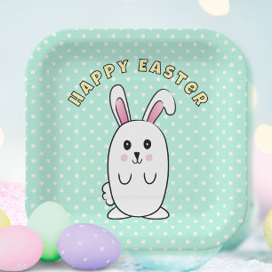 Plato De Papel Divertido Personalizado de conejito de Pascua Mint