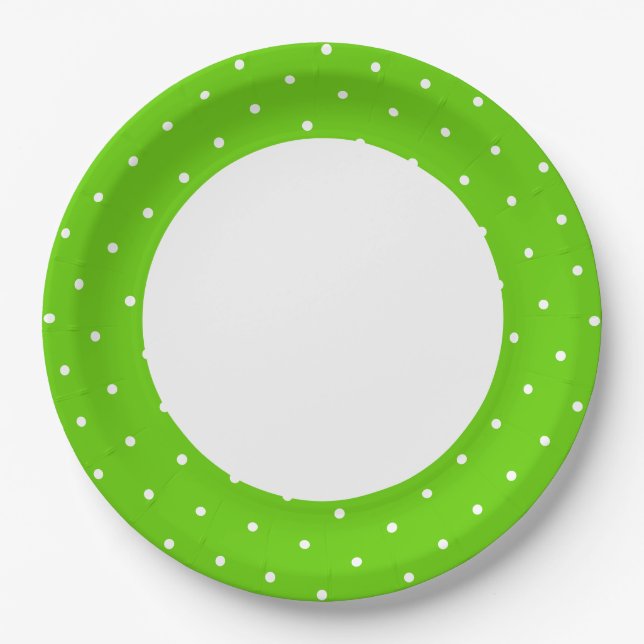 Plato De Papel Divertido Polka Dotado Lime Green Rim Exterior Sob (Anverso)