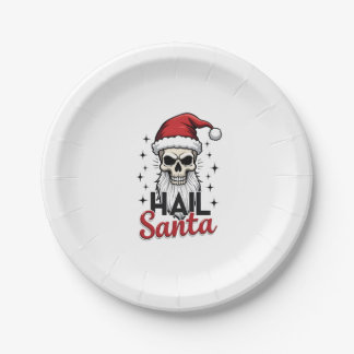 Plato De Papel Divertido Salve Santa Claus Cráneo Esqueleto Antic