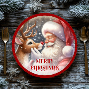 Plato De Papel Divertido Santa Claus Rudolph Decoración de Navida