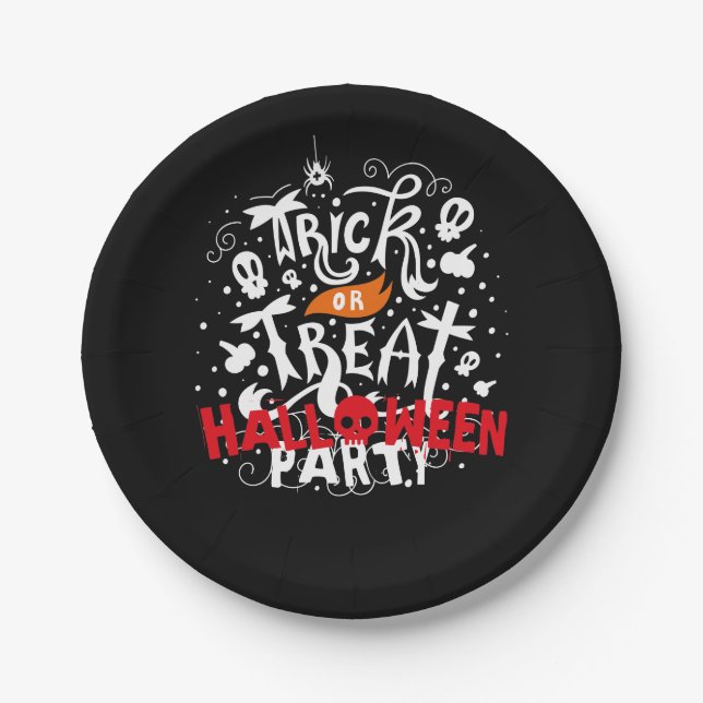Plato De Papel Divertido truco o fiesta de Halloween (Anverso)