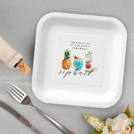 Plato De Papel Divertido Vibrant Blue Summer Cocktails Fiesta de 