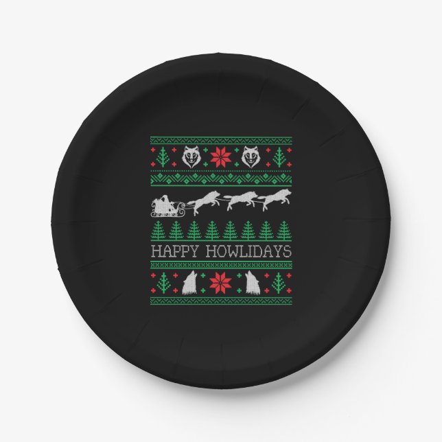 Plato De Papel Divertido Wolves Lover Lover Navidades feos Sweate (Anverso)