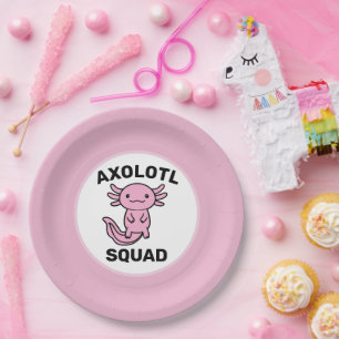 Plato De Papel Divertido y lindo escuadrón de Ajolotes rosa perso