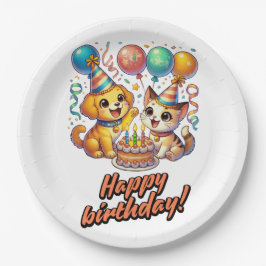 Plato De Papel Divertido y lindo Fiesta de cumpleaños y gatitos