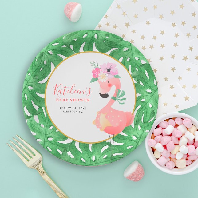 Plato de papel divertido y lindo flamenco rosa par (Subido por el creador)