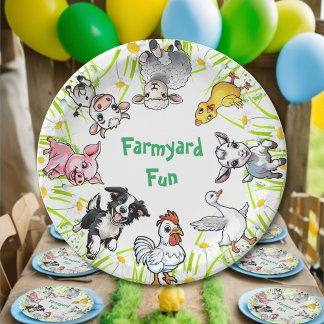 Plato De Papel Diviértete con Animales de Granja en Cumpleaños