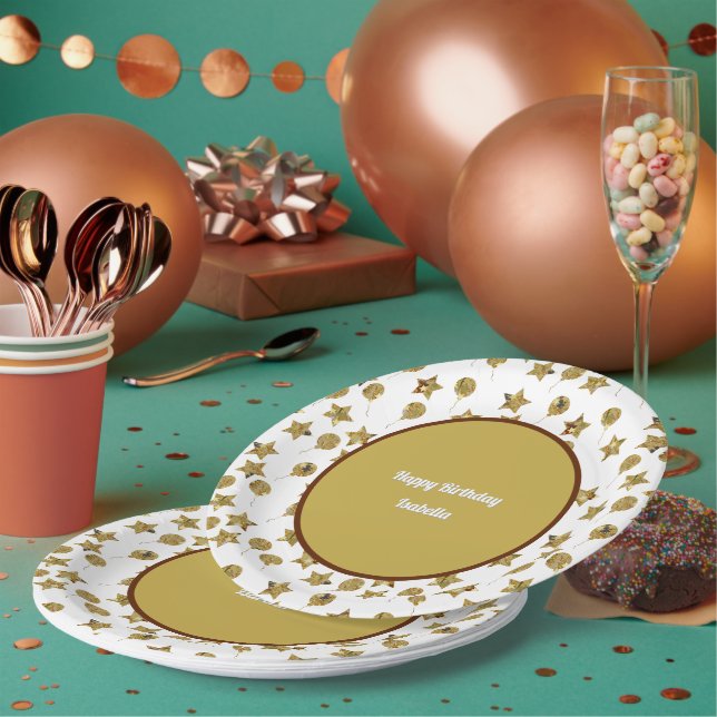Plato De Papel Diviértete con globos y estrellas patrón de fiesta (Multi)