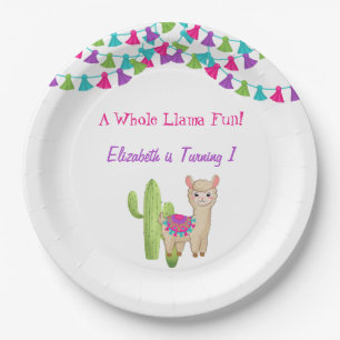 Plato De Papel Diviértete con Llama Rosa Púrpura Cumpleaños de Ni