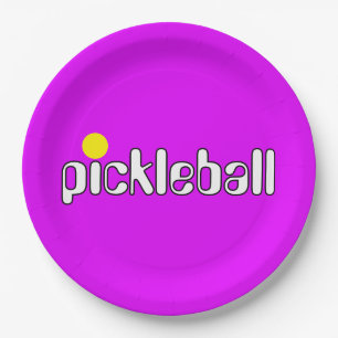 Plato De Papel Diviértete con PICKLEBALL Texto Fondo Rosa Brillan