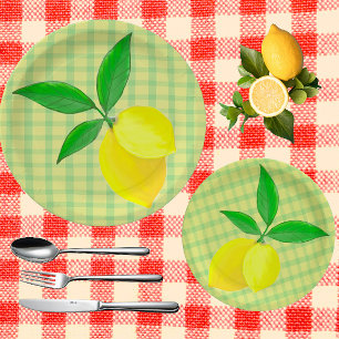 Plato De Papel Diviértete País Amarillo Verde Verificar Limón