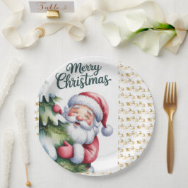 Plato De Papel Diviértete Santa Lindo con Árbol y Tipografía