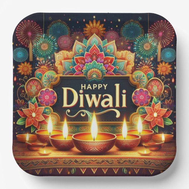 Plato De Papel Diwali festivo (Anverso)