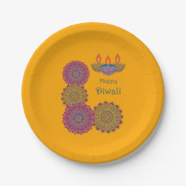 Plato De Papel Diwali Mandalas - Saffron