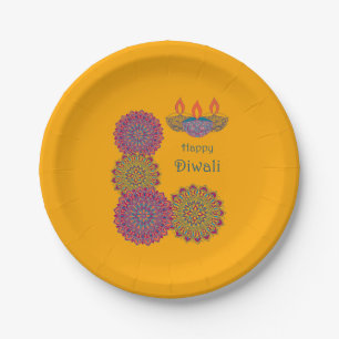 Plato De Papel Diwali Mandalas - Saffron