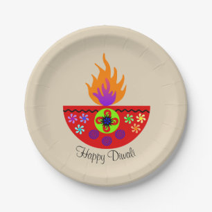 Plato De Papel Diya colorida lámpara Diwali