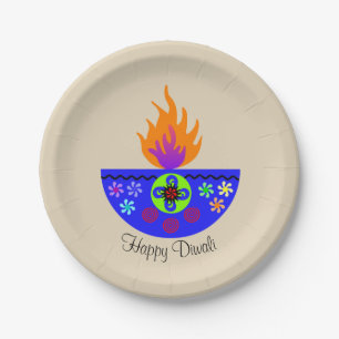 Plato De Papel Diya colorida lámpara Diwali