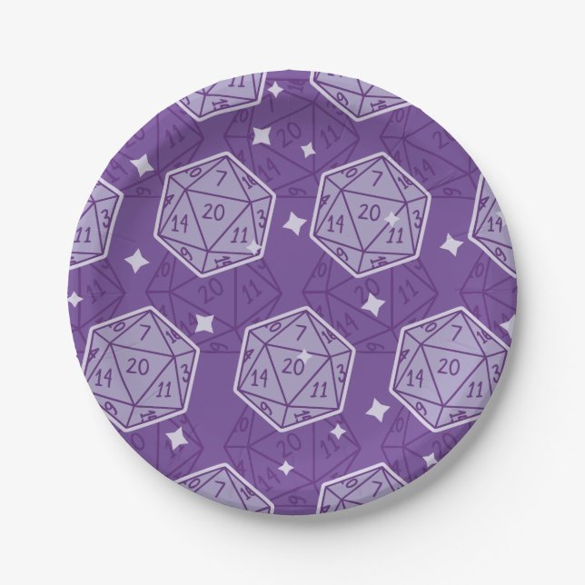 Plato De Papel DnD Fiesta Dungeons & Dragons D20 Dice (Anverso)