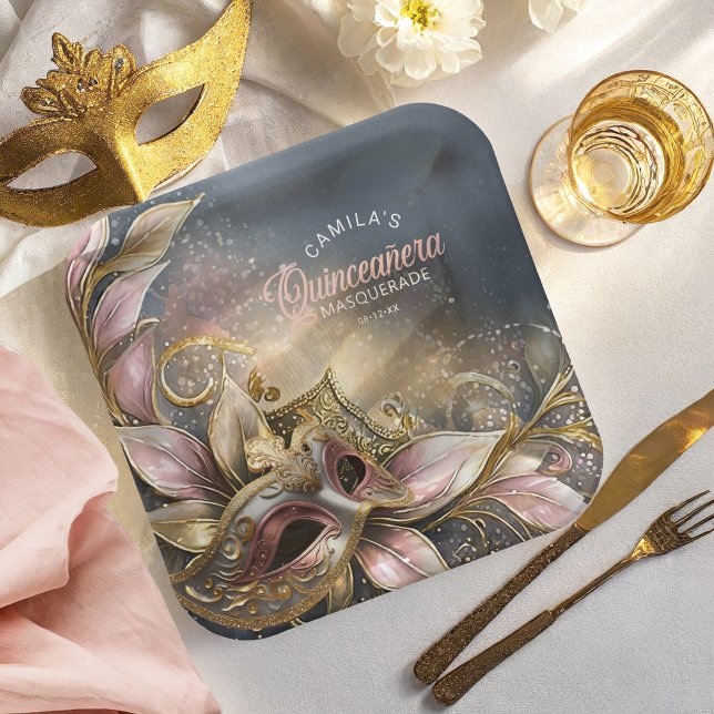 Plato De Papel DNI1031 del Rosa de oro de Quinceanera (Subido por el creador)