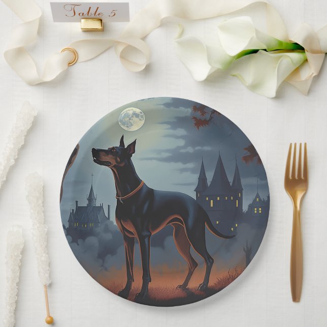 Plato De Papel Dóberman de Halloween aterrador (Boda)