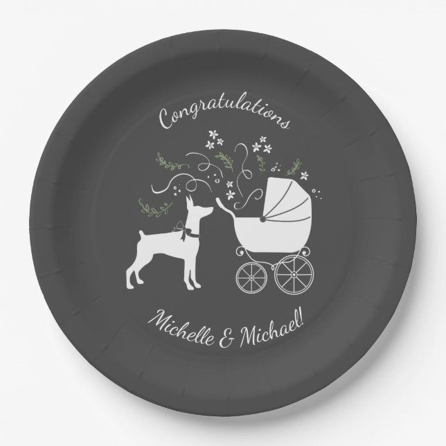 Plato De Papel Doberman Pinscher Dog Baby Shower (Anverso)