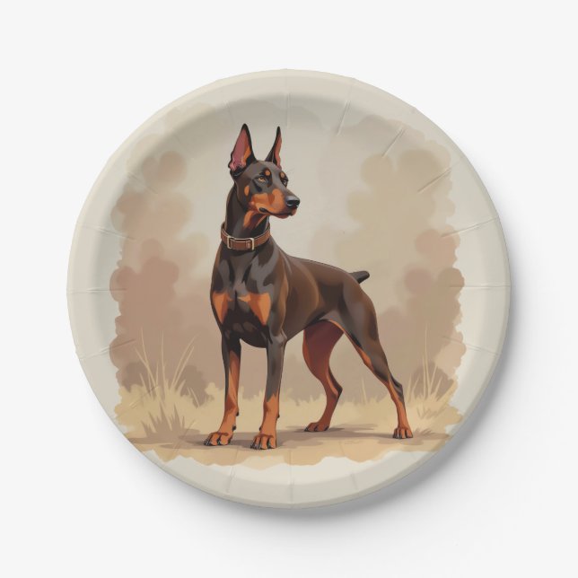Plato De Papel Doberman Pinscher perro marrón óxido rojo (Anverso)