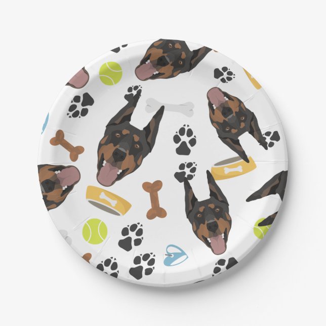 Plato De Papel Doberman sonriente del perro (Anverso)
