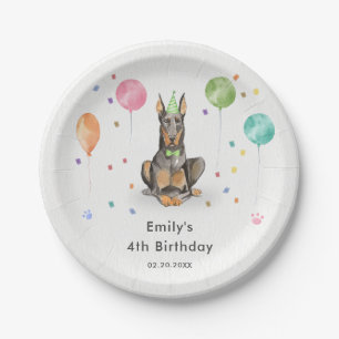 Plato De Papel Dobermann Puppy Dog Kids Birthday Fiesta