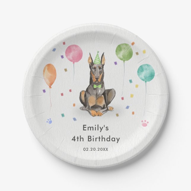 Plato De Papel Dobermann Puppy Dog Kids Birthday Fiesta (Anverso)