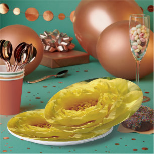 Plato De Papel Doble amarillo Peony 9" Placa, 9" redonda