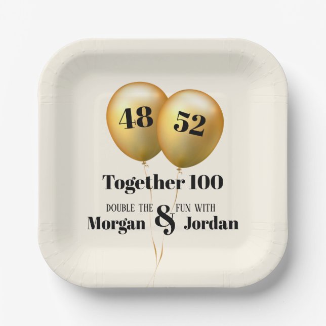 Plato De Papel Doble celebración conjunta de oro de cumpleaños y  (Anverso)