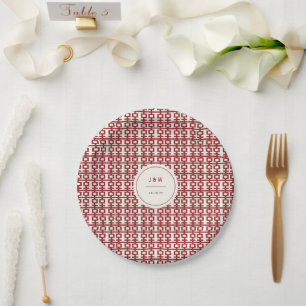 Plato De Papel Doble Felicidad Roja Minimalista Boda China