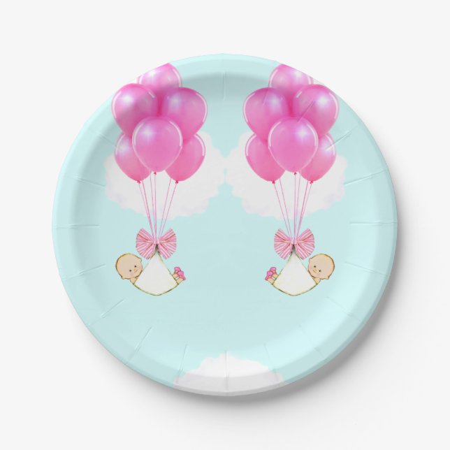 Plato De Papel Doble fiesta de bebé para niñas gemelas (Anverso)