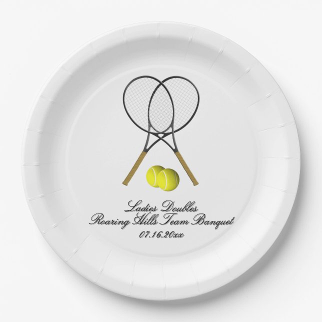 Plato De Papel Dobles de Tenis 3 Líneas de Texto (Anverso)