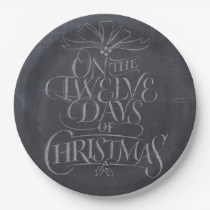 Plato De Papel Doce días de Navidades caligrafía de Chalkboard