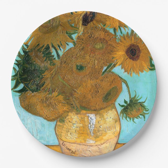 Plato De Papel Doce girasoles en una bolsa (pintura de vida fija) (Anverso)