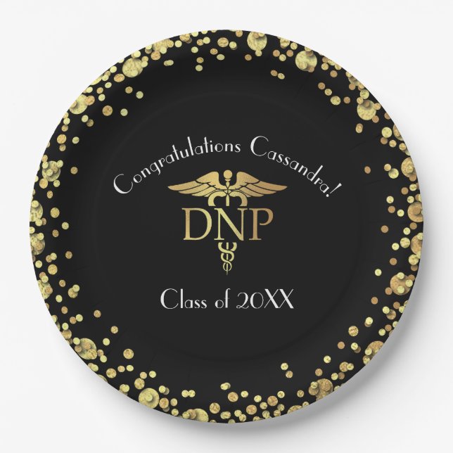 Plato De Papel Doctor of Nursing Practice Graduation Black Gold (Anverso)