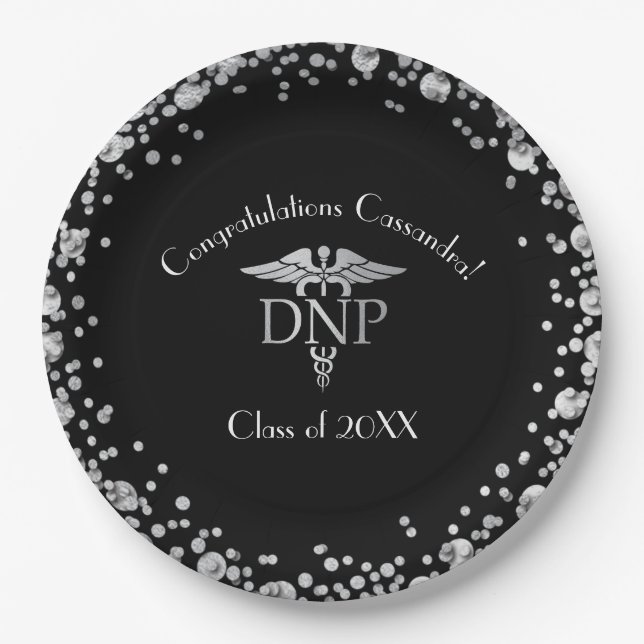 Plato De Papel Doctor of Nursing Practice Graduation Black Silver (Anverso)